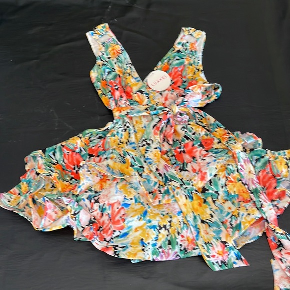 Theia Floral Tiered Mini Dress - new with tags - Picture 4 of 7